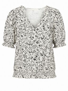 MELLODAY Black & White Speckle V-Neck Puff Sleeve Blouse